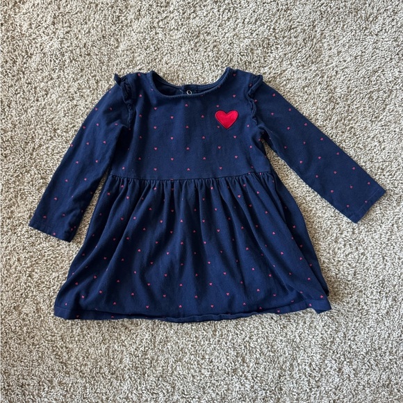 Carter’s Baby Girl Navy Heart Print Long-Sleeve Dress Polka dot  Size 24 Months - Picture 8 of 8